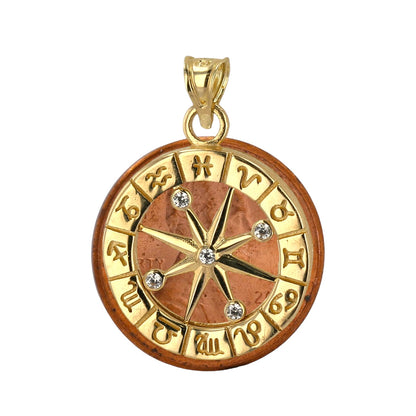 14k yellow gold zodiac wheel pendant-226103