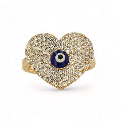 14K Yellow Gold Blue Eye Heart Ring - 220943