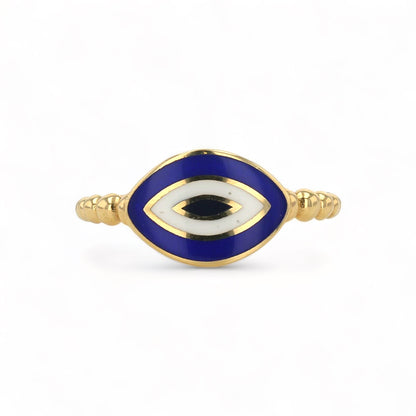 14K Yellow Gold Oval Blue Eye Ring - 21024