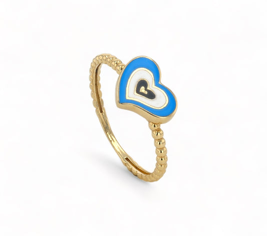 14K Yellow Gold Blue Heart Ring - 210249