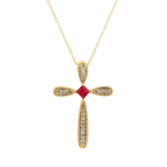 14k Yellow Gold Diamond and Ruby Cross