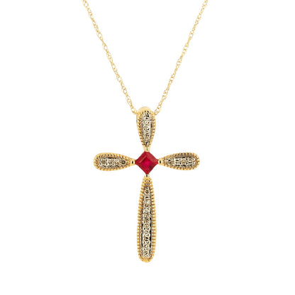 14k Yellow Gold Diamond and Ruby Cross