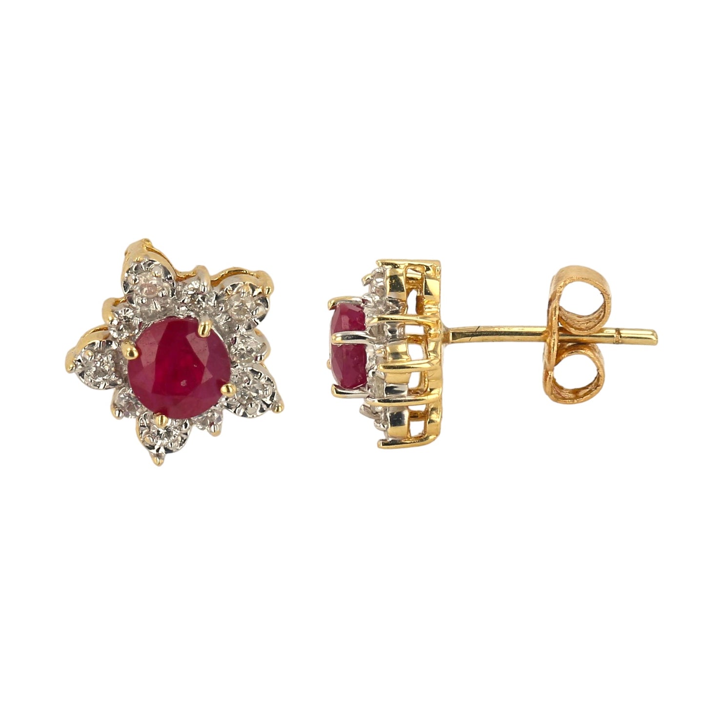 14K Yellow Gold Star Earring with Diamond and Ruby