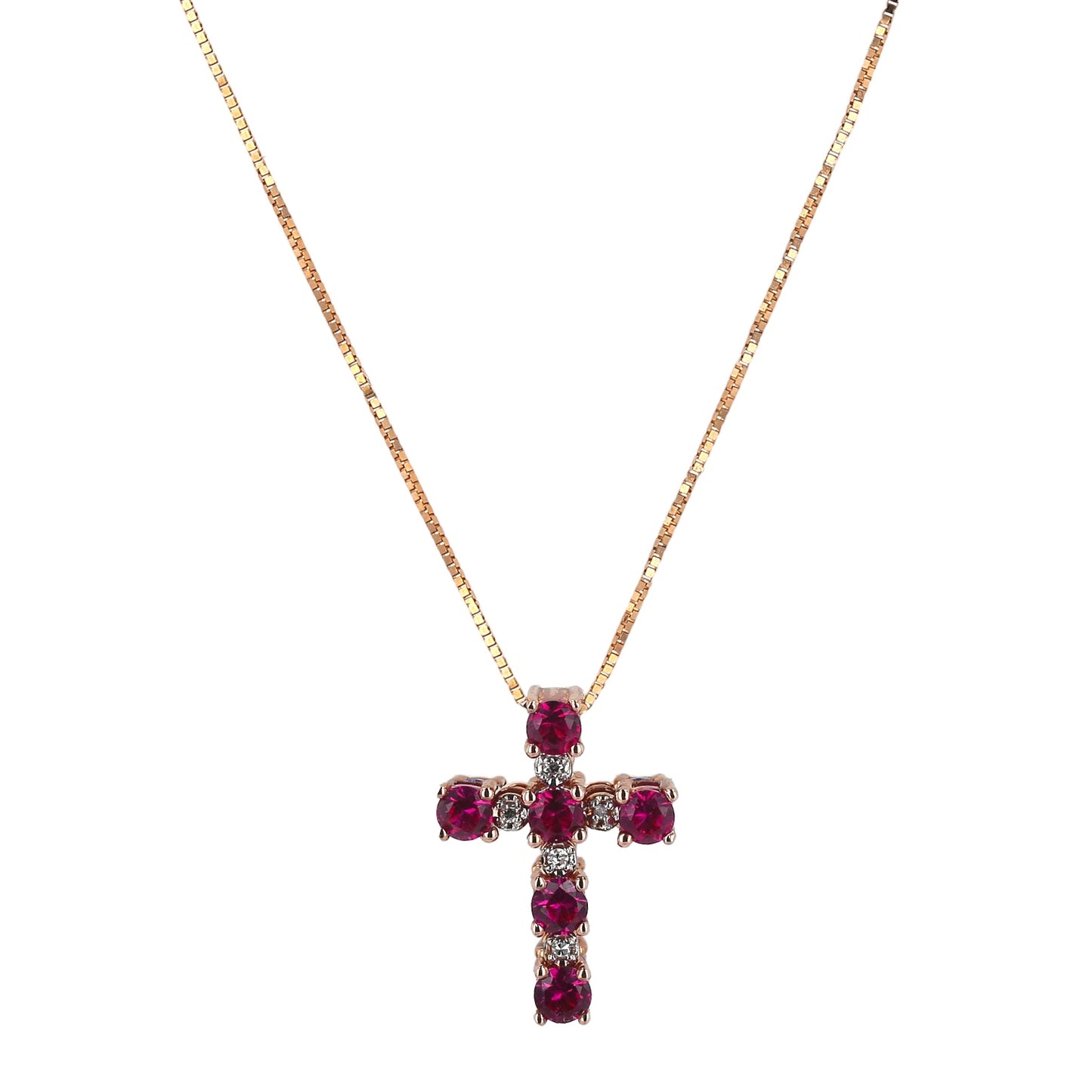 10k Rose Gold chain with Ruby and diamonds cross necklace-15085
