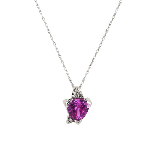 14k White Gold Pendant with Diamonds and Pink Sapphire necklace-11625