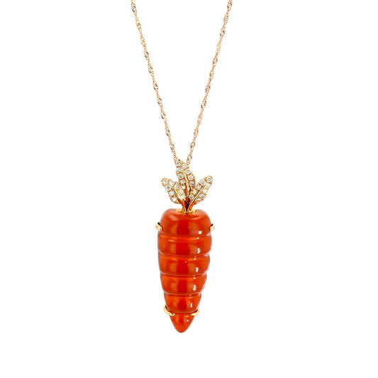 18k Rose Gold Carrot Pendant Made With Rare Orange Agate and Diamonds + Cristal