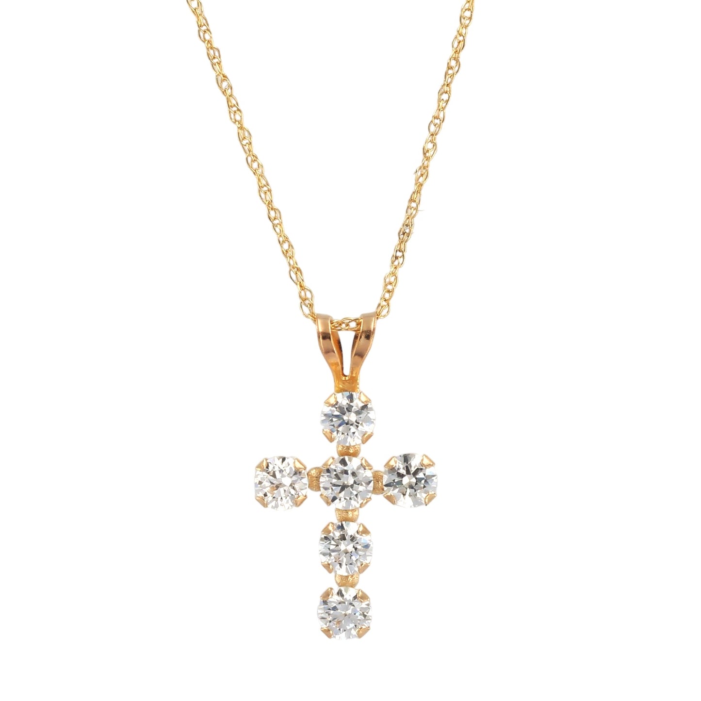 10k Yellow Gold White Topaz Cross Necklace - 15662