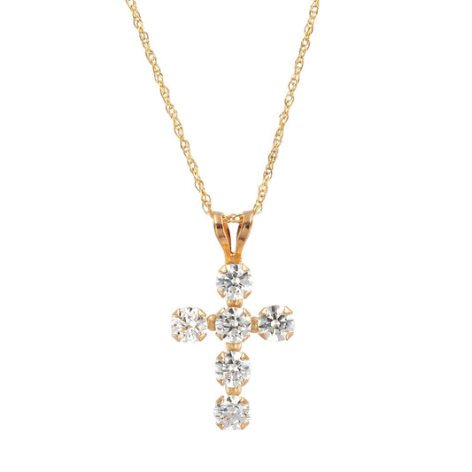 10k Yellow Gold White Topaz Cross Necklace - 15662