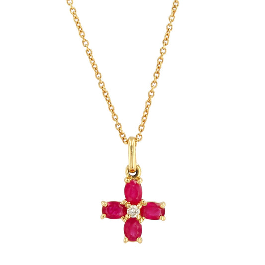 14k Yellow Gold Ruby and Diamond Cross - 14143