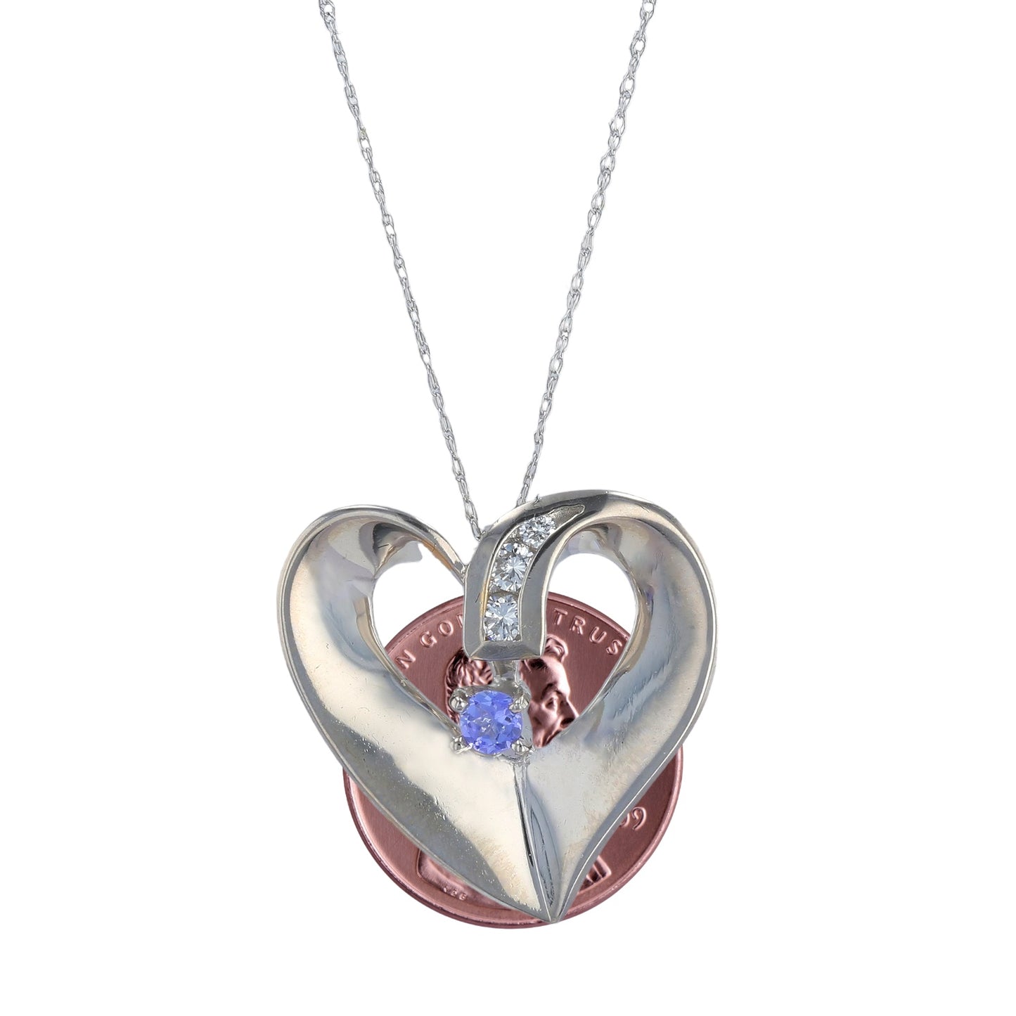14K White Gold Heart Necklace with Diamond and Tanzanite - 11792