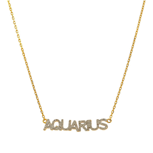 14K Diamond Zodiac Necklace Aquarius - 224944