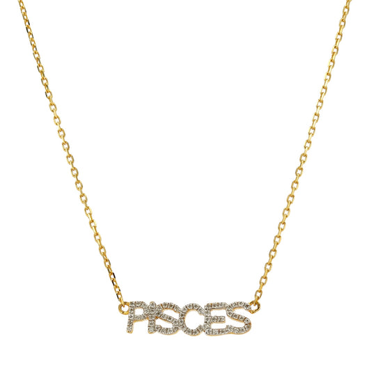 14K Yellow Gold Diamond Zodiac Necklace Pisces - 224943