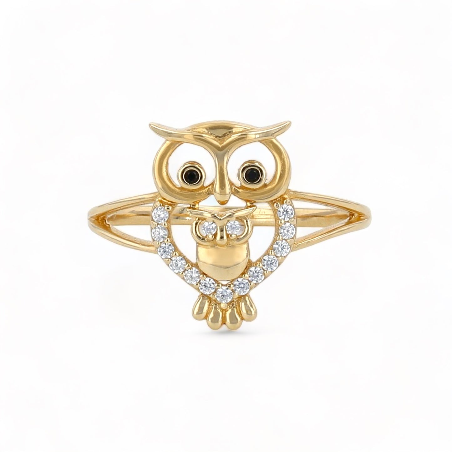 14K Yellow Gold Owl Ring with CZ - 224026