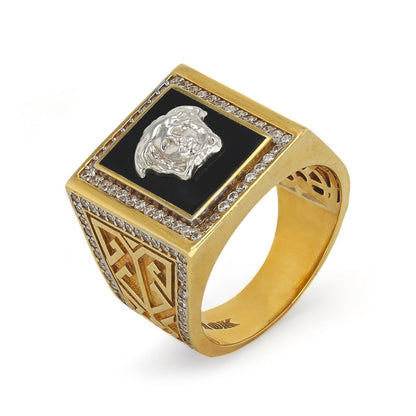 10k Yellow Gold Medusa Ring With Onyx and CZ - 218768