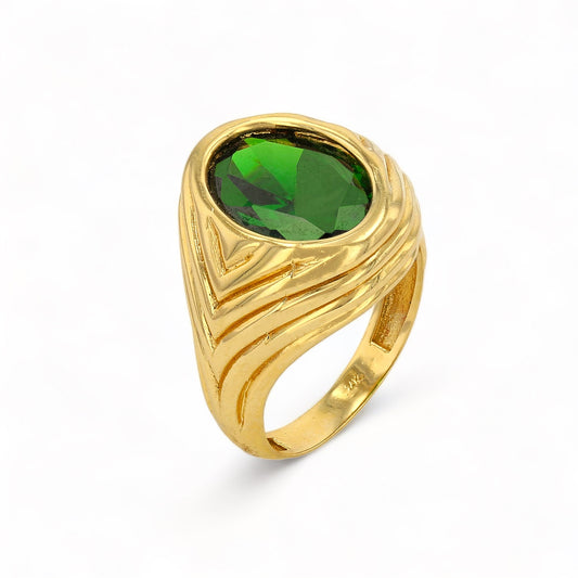 14k Yellow Gold Ring with Leaf Green Stone - 220637