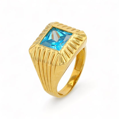 10K Yellow Gold Ring and Blue Stone - 8090