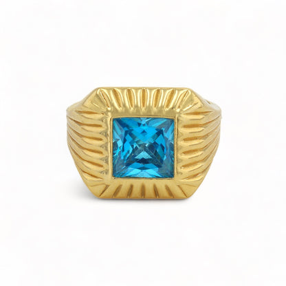 10K Yellow Gold Ring and Blue Stone - 8090