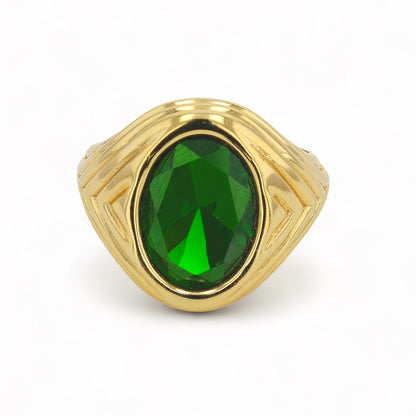 14k Yellow Gold Ring with Leaf Green Stone - 220637