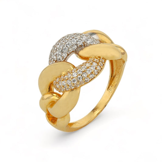 14K Yellow Gold Link Ring and Cubic Zirconia