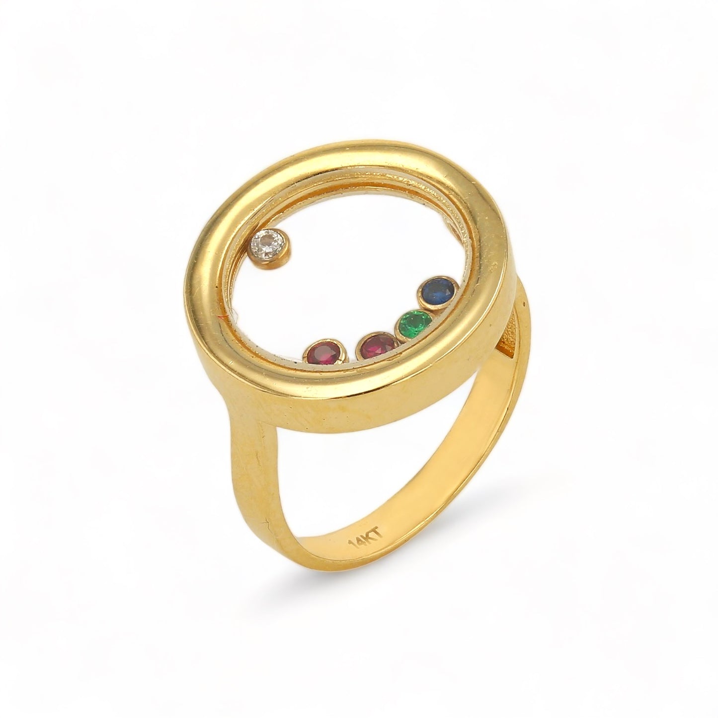 14K Yellow Gold Color stones floating Circles Ring-34568