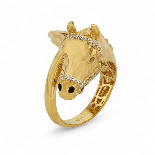 10k Yellow Gold Horse Head Ring and CZ
