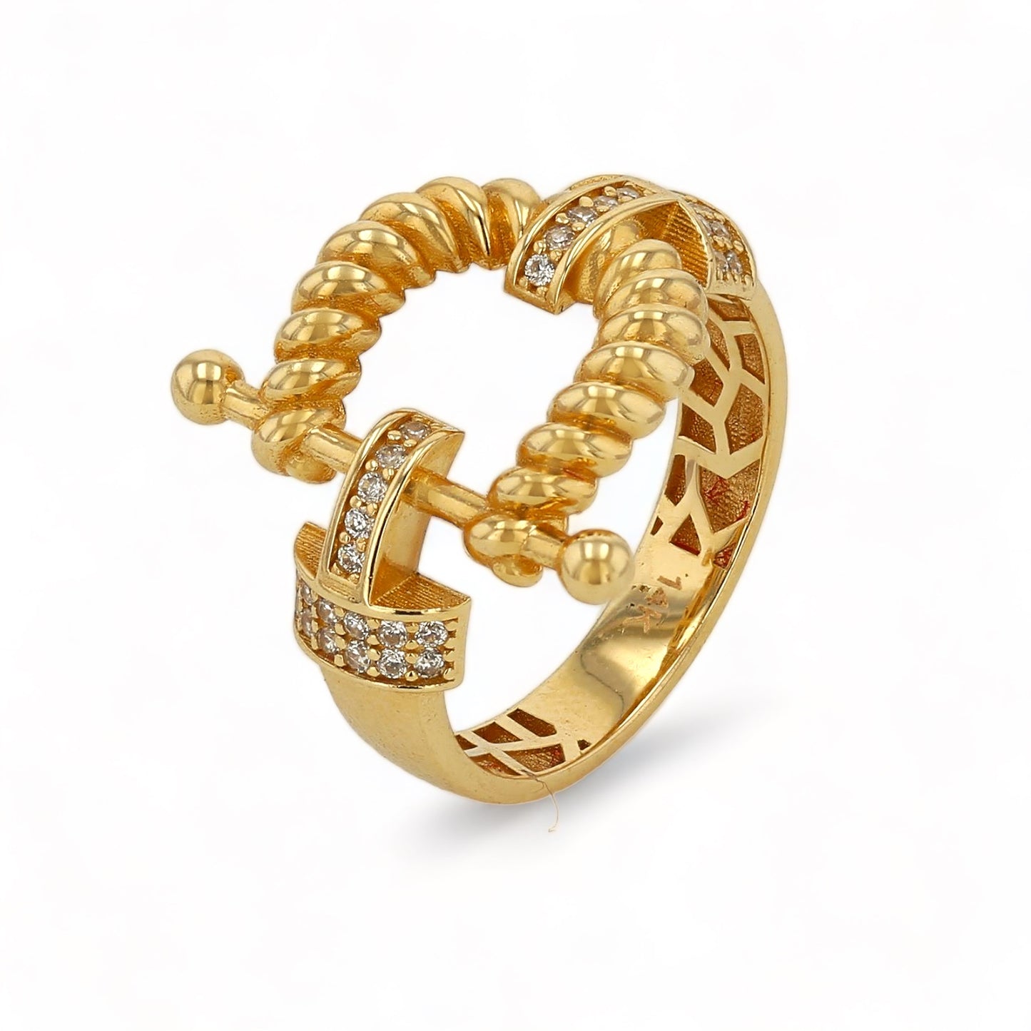 14K Yellow Gold Fancy Ring and CZ-2032