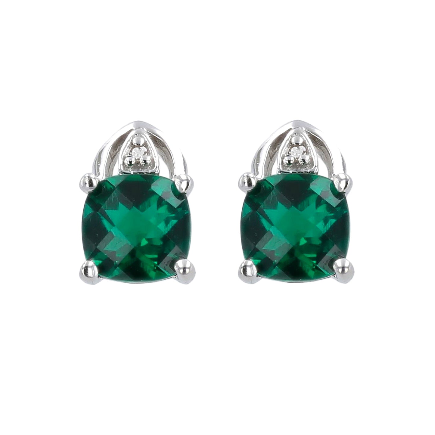 10K White Gold Diamond and Emerald Earring-13129