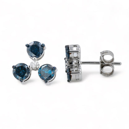 10K White Gold blue diamond 0.85Ct propel studs earrings-10271