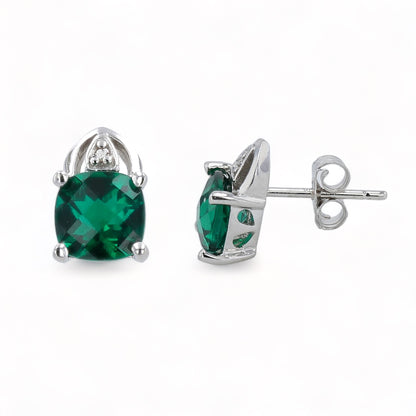 10K White Gold Diamond and Emerald Earring-13129