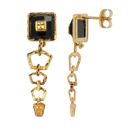 14K Yellow Gold and Onyx Dangling Down Earring-12776