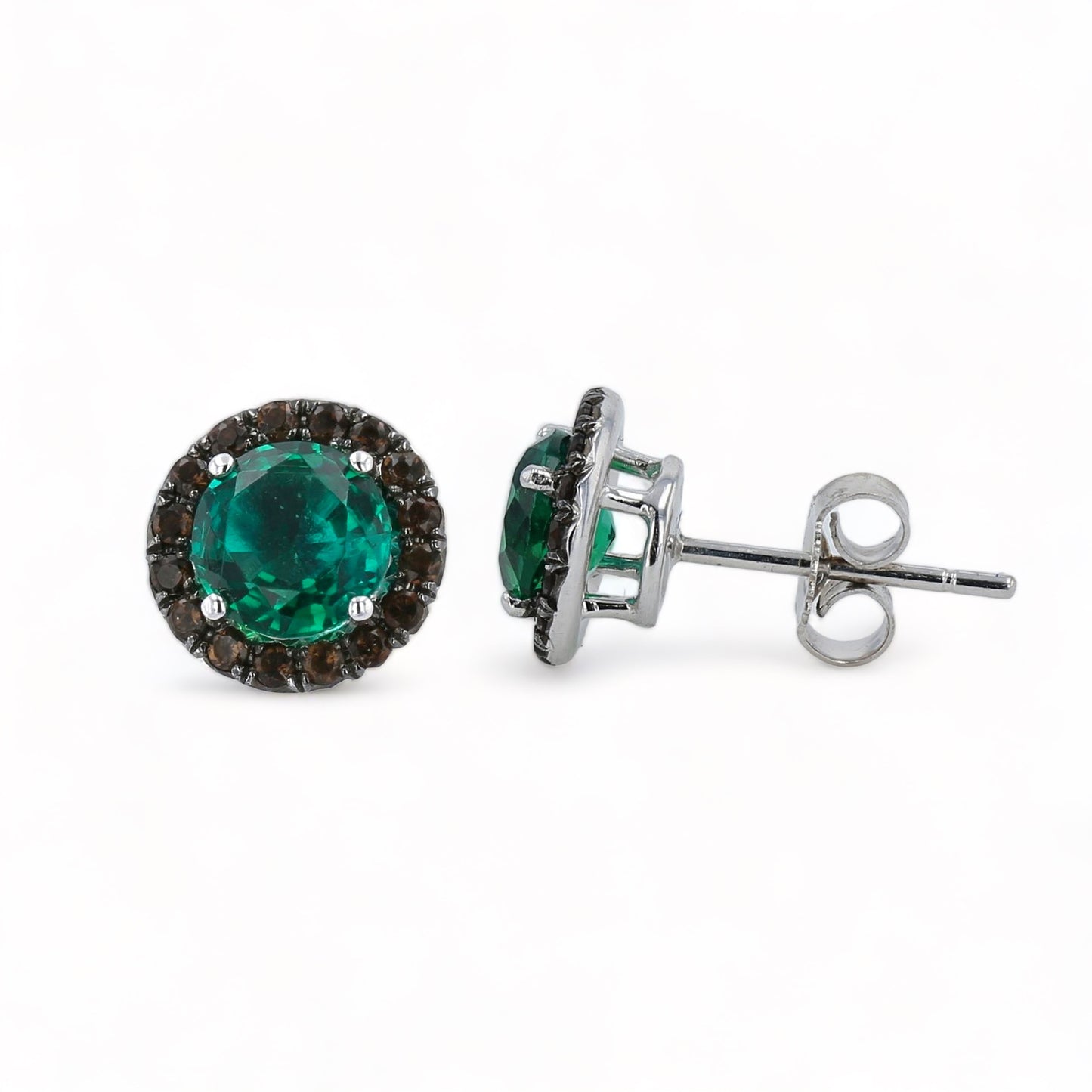 10K White Gold Emerald and Smoky Quartz Earrings-10300