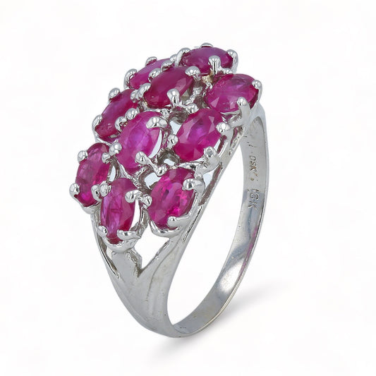 18K White Gold Cluster Ring with Rubies Stones