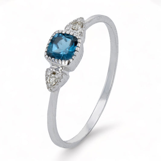 10K White Gold Diamond and London Blue Topaz Ring