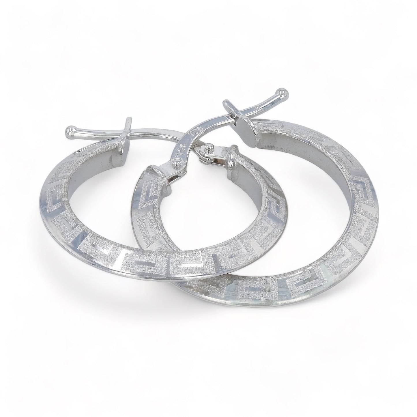 10K White Gold Greek Style Hoops Earrings - 226150