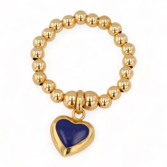 14K Yellow Gold and Faceted Crystal Rings with Enameled Heart