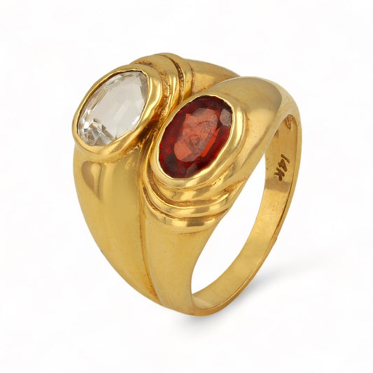 14K Yellow Gold two bezel garnet and the topaz Ring - 220809