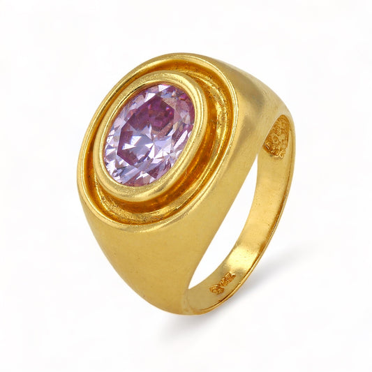 14K Yellow Gold oval bezel Ring with Amethyst - 220803