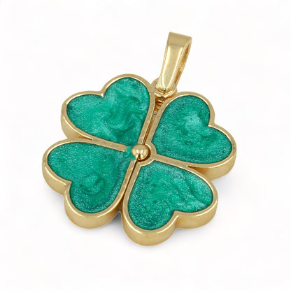 14K Yellow Gold Hinge Enamel Clover Pendant - 1014