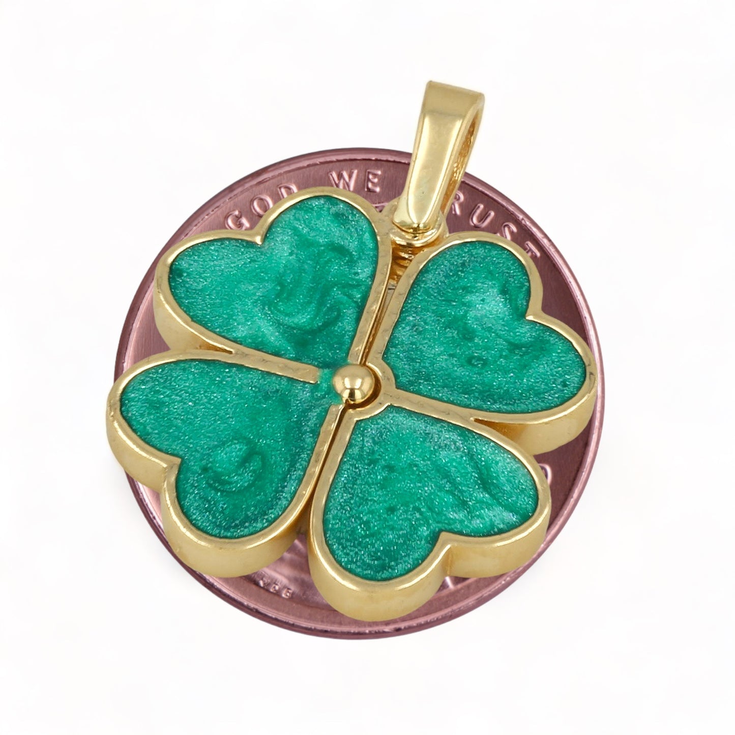 14K Yellow Gold Hinge Enamel Clover Pendant - 1014