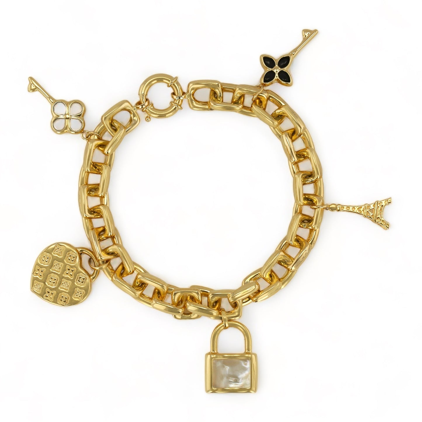 14K Yelow Gold Bracelet with Enamel and Mother Pearl - 1018