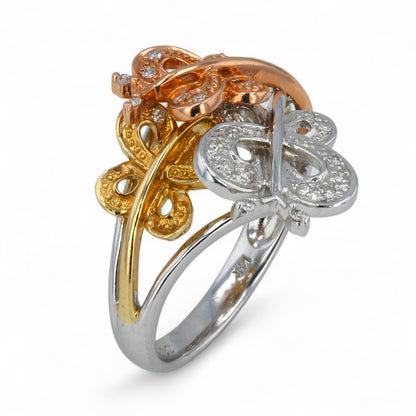 14K Tri Color Butterfly Ring With Diamonds - 20626