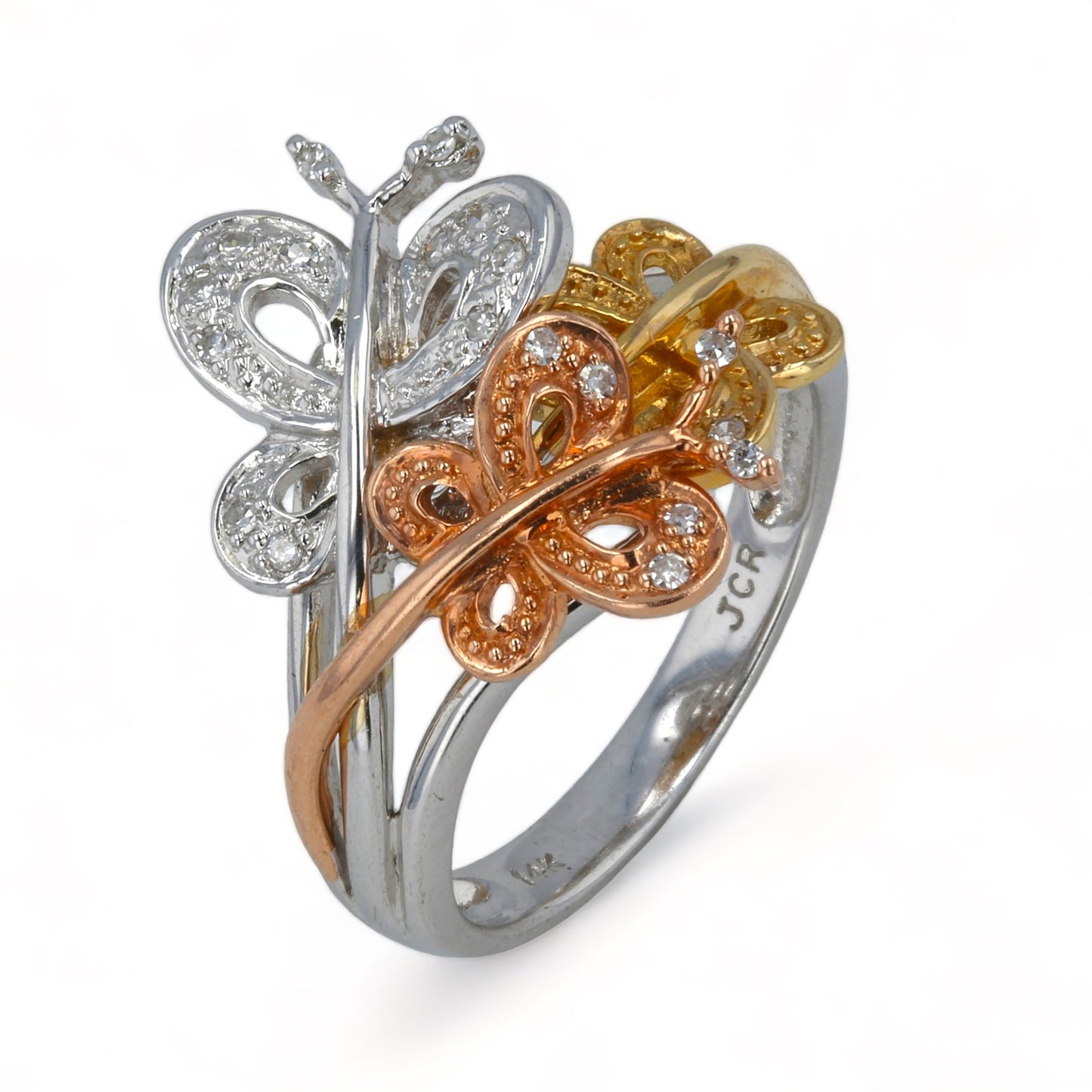 14K Tri Color Butterfly Ring With Diamonds - 20626