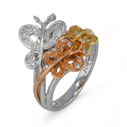 14K Tri Color Butterfly Ring With Diamonds - 20626