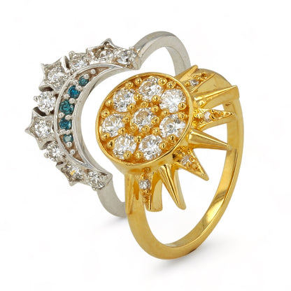 14K Yellow And White Gold Sun and Moon Diamond Ring - 1020
