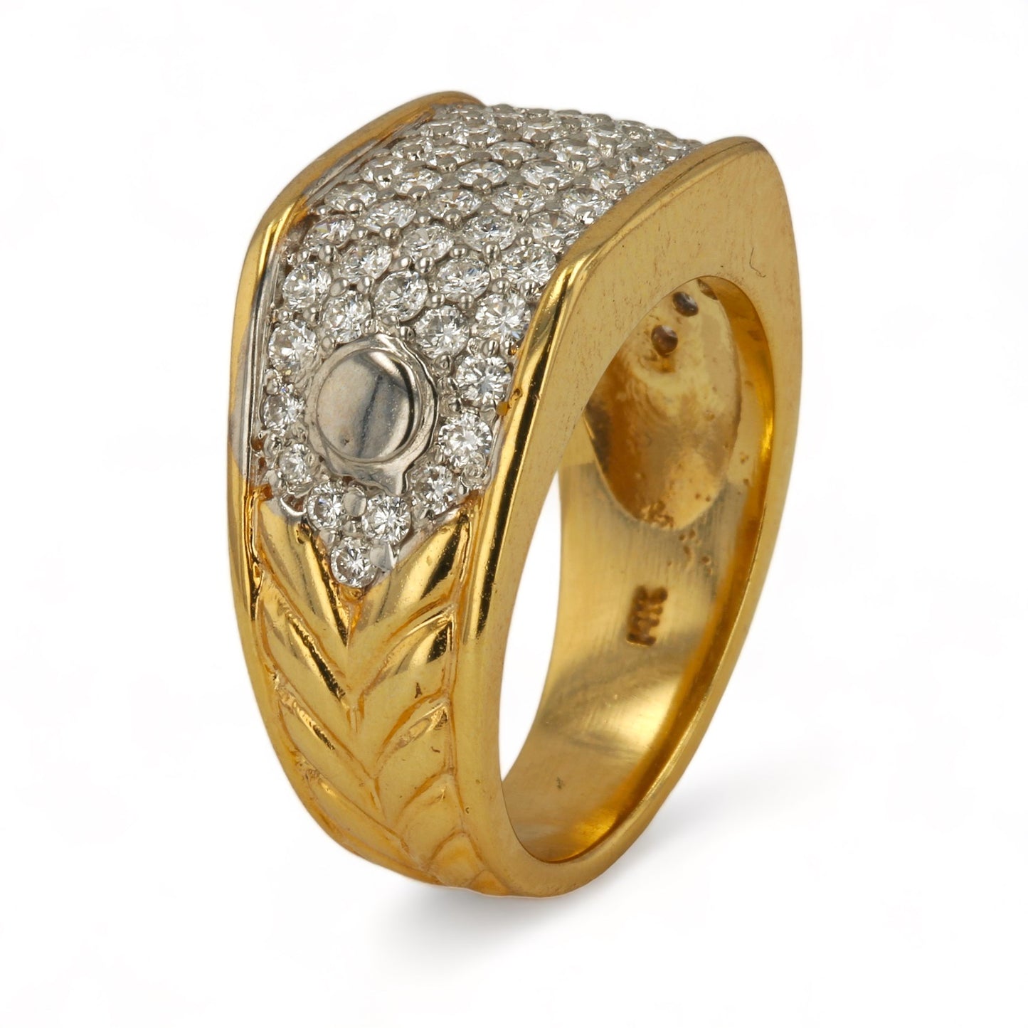 14K Yellow Gold Diamond Solid Wheat Ring - 1021