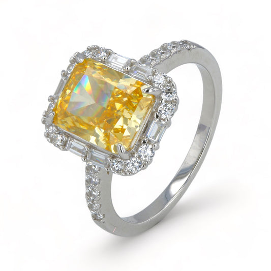 925 Sterling Silver Yellow Stone Ring - 223877