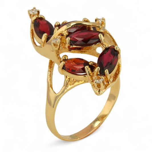14K Yellow Gold Ring with Diamond and Garnet Stones - 29665