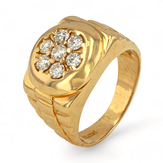 14K Yellow Gold Solid Diamond Rosette Ring - 357823
