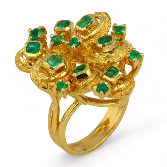 18K Yellow solid Gold Bonsai Emerald Ring - 22499