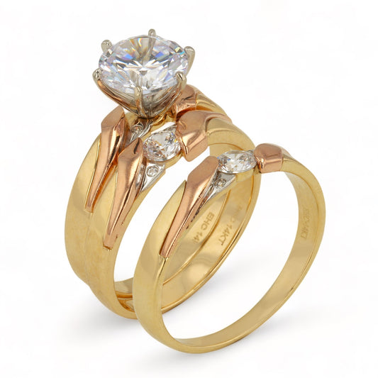 14K Yellow and Rose Gold Trio Engagement Rings - 1044